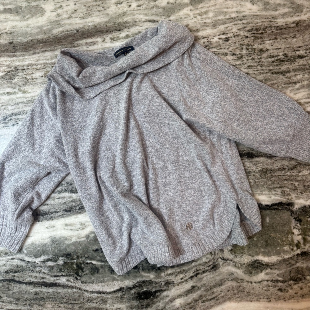 Adrienne Vittadini grey cowl neck 3/4 sleeve sweater
